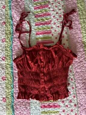 Urban Outfitters Red Smocked Button-Front Cami